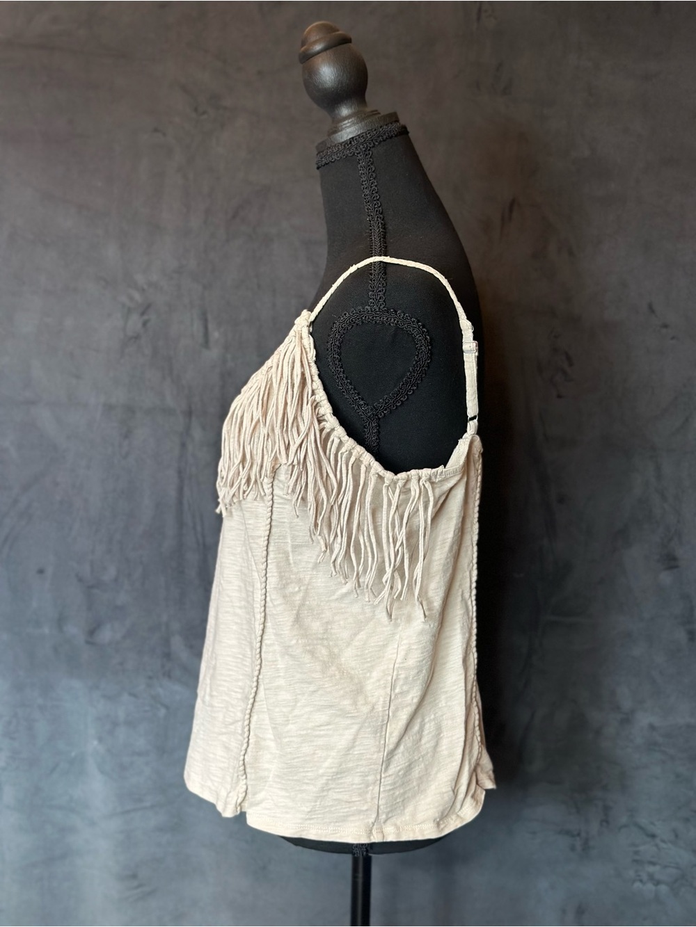 Boston Proper Fringe-Trim Spaghetti Strap Camisole - Cream - Picture 3 of 6